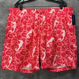 Club Room Seahorse Tropical Swim Trunks Shorts Mens XL Quick Dry Pink Red
